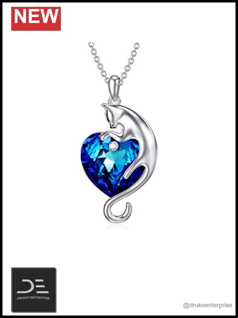 925 Sterling Silver Cat Pendant Necklace with Crystal for Women Cat Lover Gift